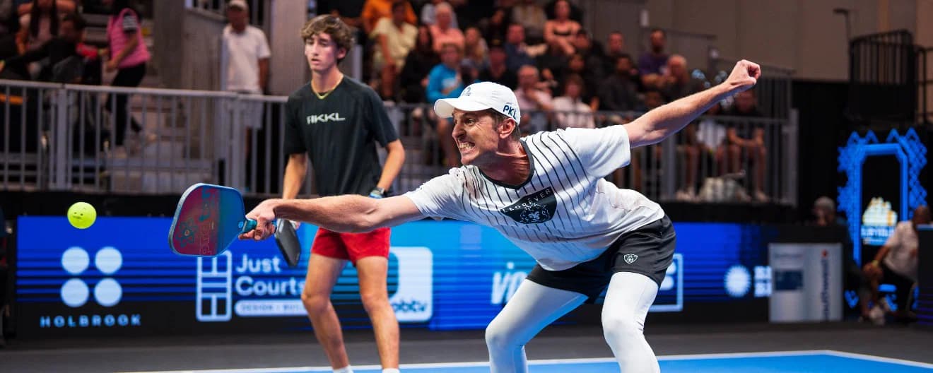 Andrei Daescu and Gabriel Tardio competing at the Las Vegas Pickleball Cup.