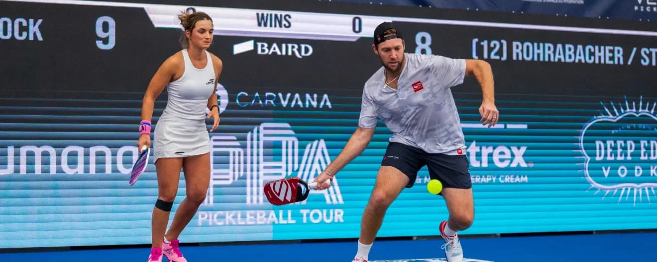 Catherine Parenteau and Jack Sock competing at the Pickleball Central USA Indoor Championships in Minnesota.