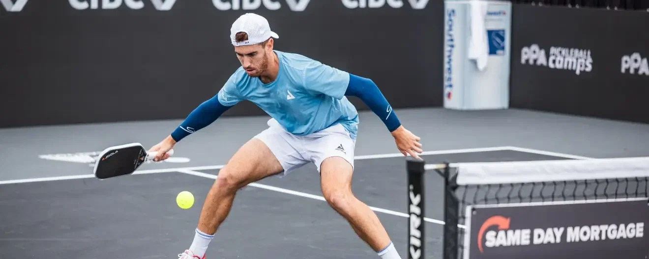 Federico Staksrud plays pickleball singles.