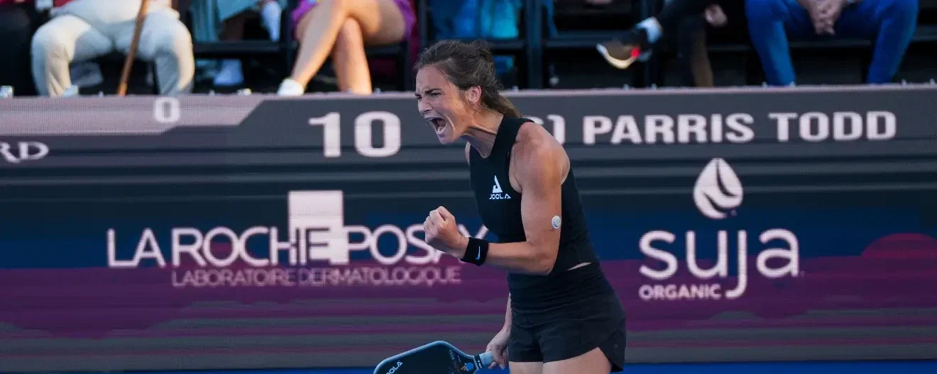 Lea Jansen celebrates a pickleball point.