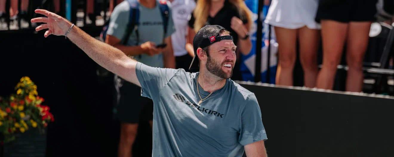 Jack Sock celebrates a pickleball victory.