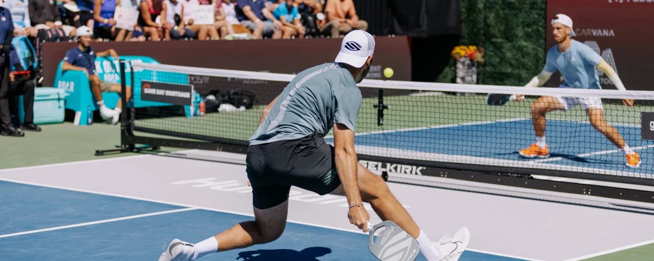 Jack Sock and Federico Staksrud playing pickleball singles.