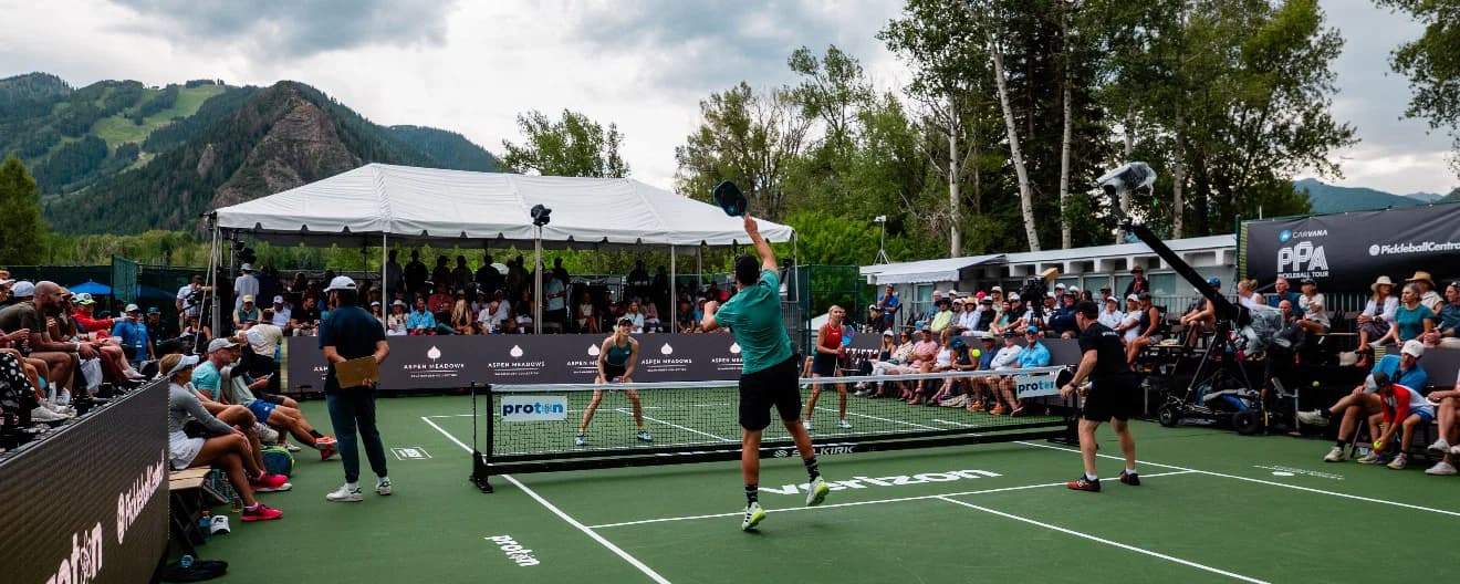 A shot of center court at the Pickle ‘N Pucks Pro-Am in Aspen.