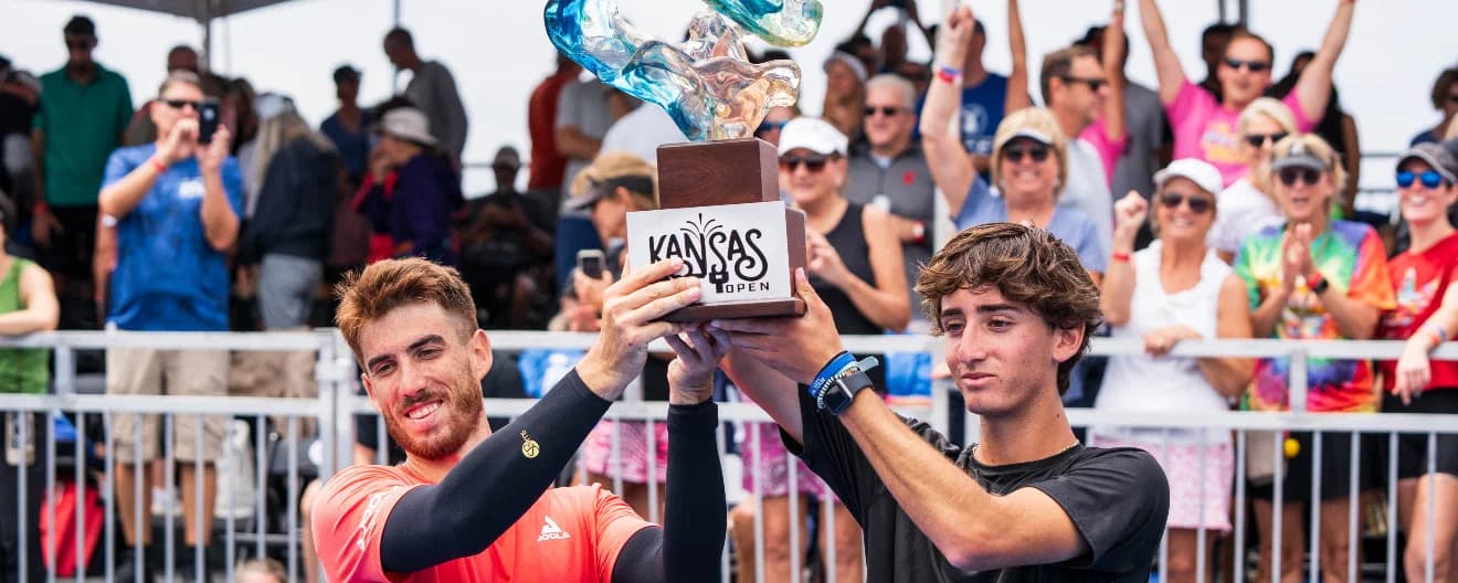 Federico Staksrud and Gabriel Tardio celebrating their title at the Selkirk Kansas City Open.